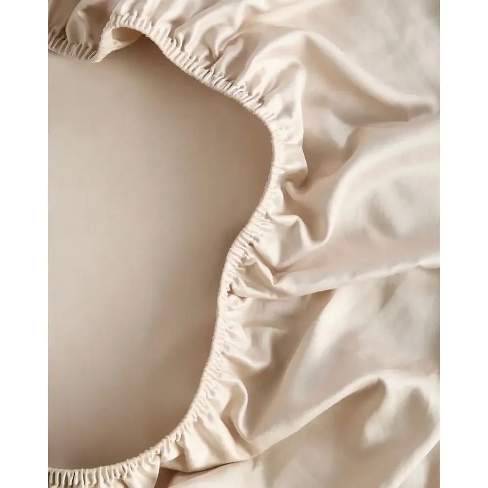 Quince Signature Giza Cotton Sateen Fitted King Sheet Set Sand